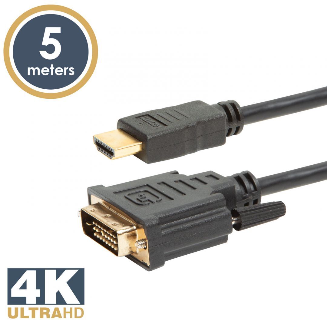 Delight DVI-D (Dual Link) (24+1) - HDMI aranyozott k&aacute;bel 5m Black