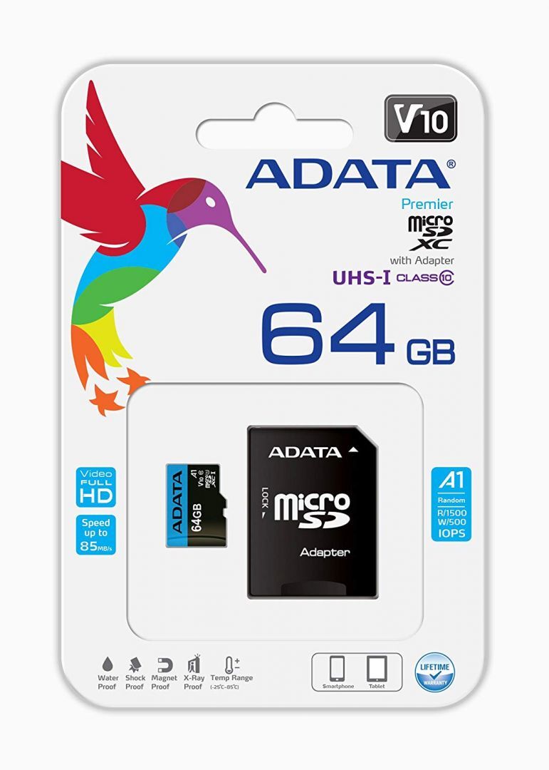 A-Data 64GB microSDXC Premier Class 10 UHS-I V10 A1 + adapterrel